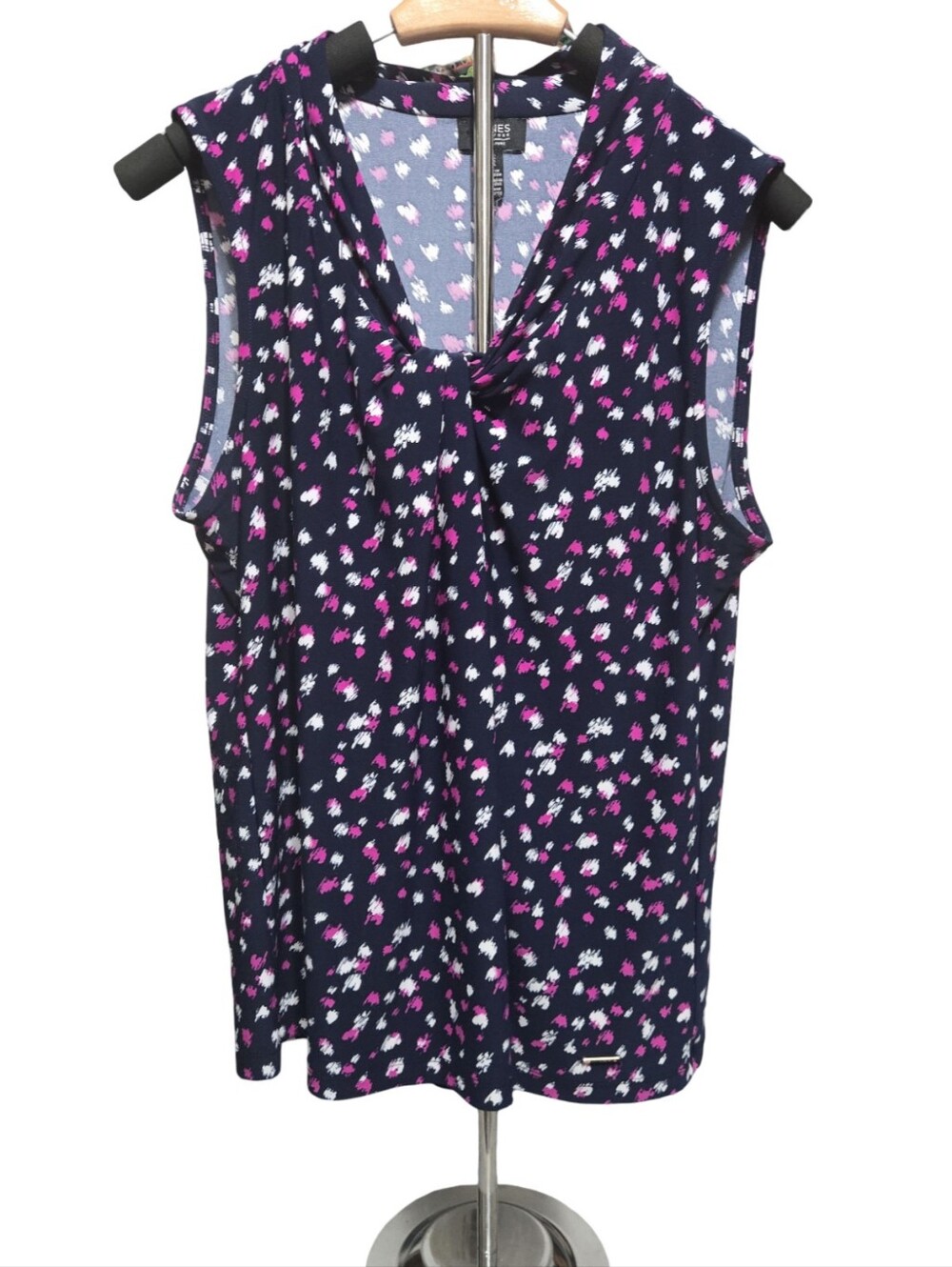 Jones New York Navy Sleeveless Floral Tie-Neck Camisole Flowy Festival Size L - Picture 2 of 8